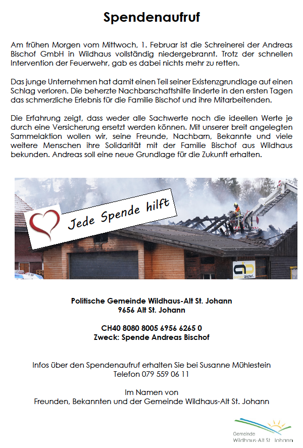 Spendenaufruf Andreas Bischof